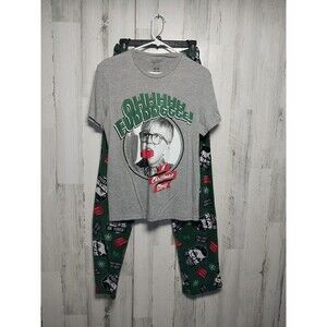 Men's Medium Pajama Set A Christmas Story Oh Fudge Gray Green Short Sleeve